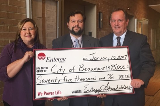 From left: Pamela Williams, Entergy Texas customer service representative; Carlos Aviles, City of Beaumont roadway designer; and Vernon Pierce, Entergy Texas vice president of customer service.